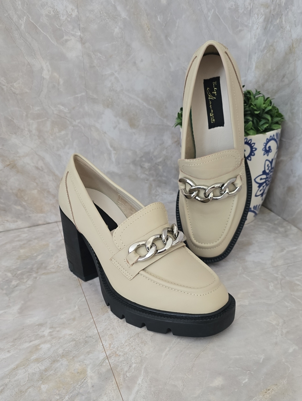 Platform Heeled Loafers With Lug Sole